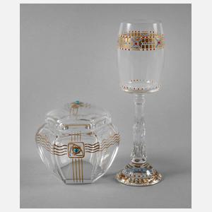 Deckeldose und Pokalglas Jugendstil