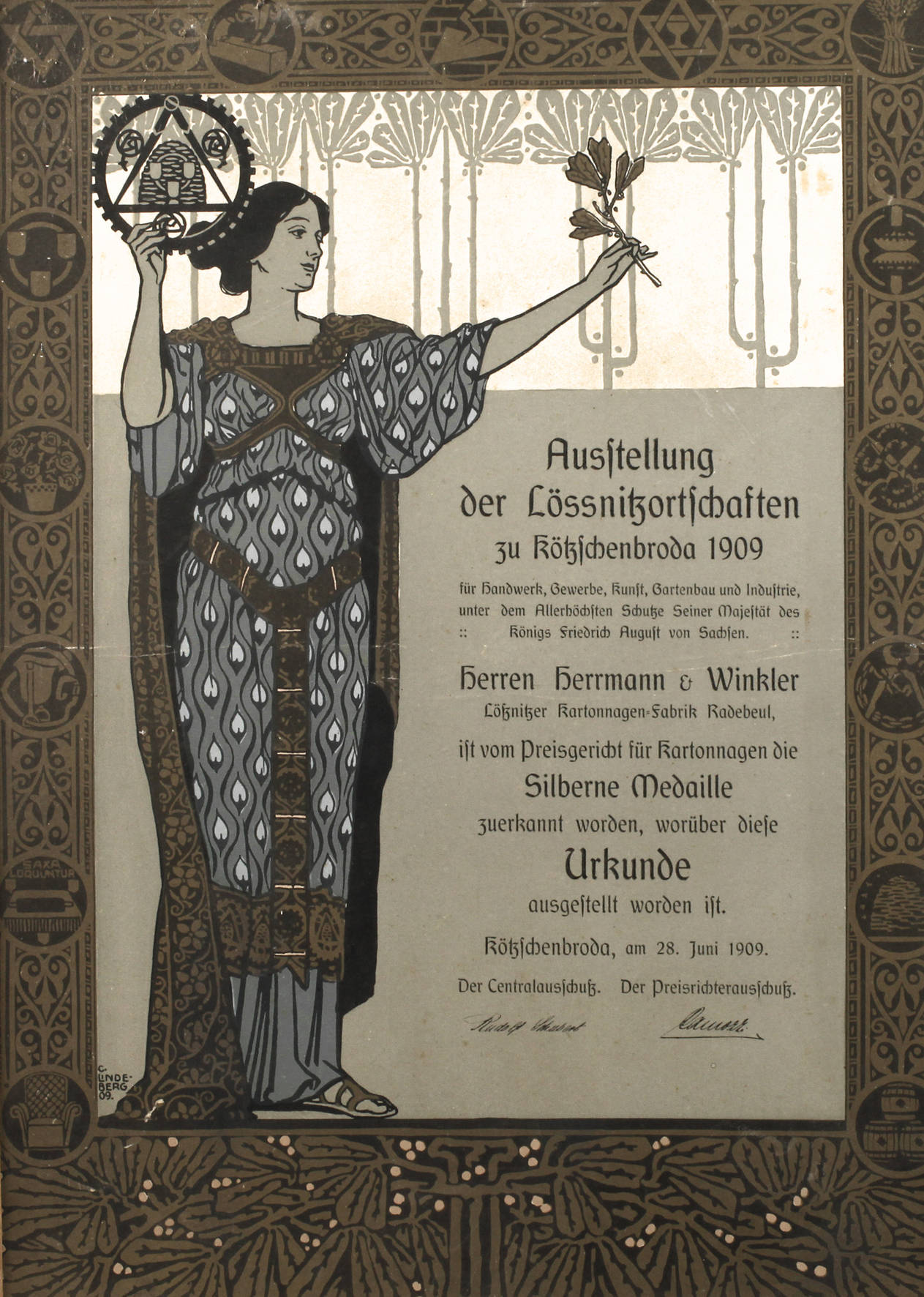 C. Lindeberg, Urkunde Ausstellung Kötzschenbroda