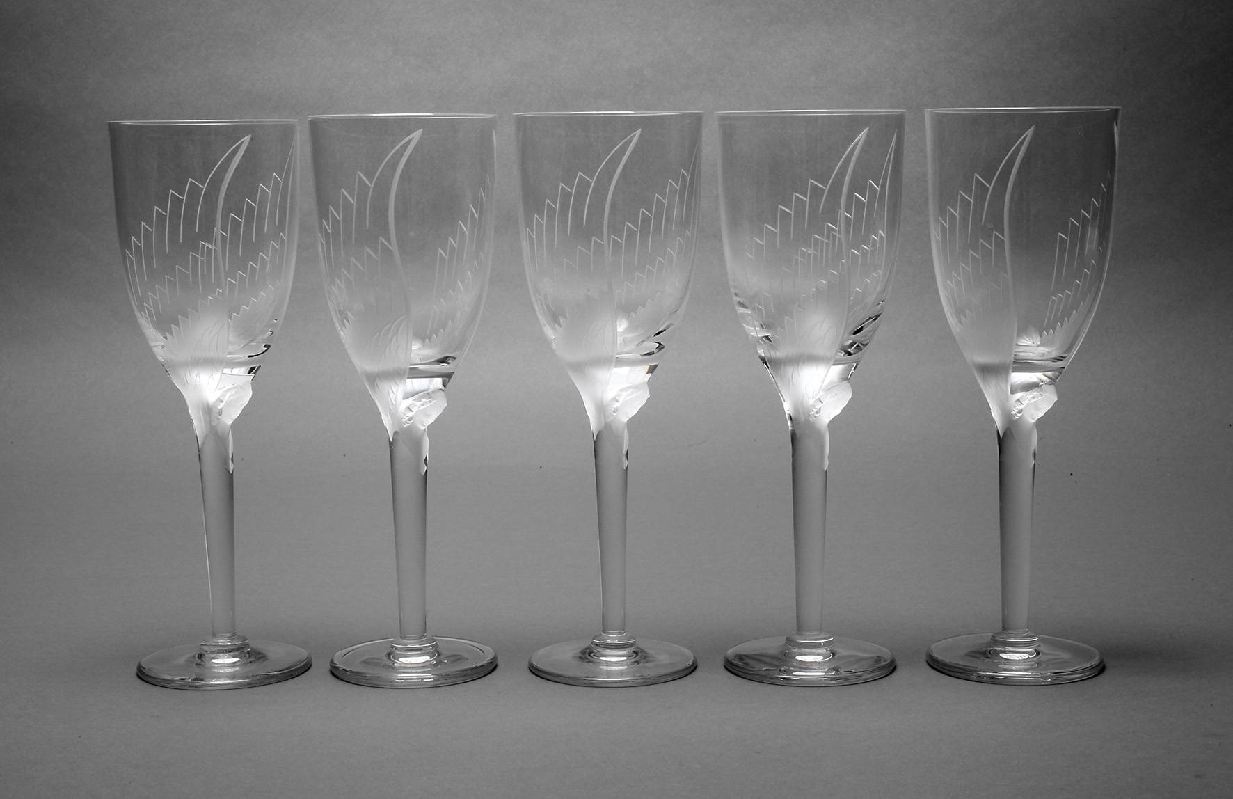 Fünf Champagnergläser René Lalique