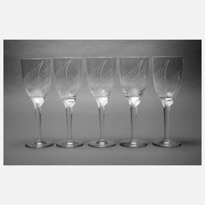 Fünf Champagnergläser René Lalique