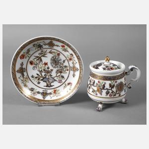 Meissen Cremetopf mit Unterschale Hausmalerei