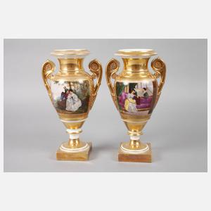 Paar Amphorenvasen Biedermeierportraits