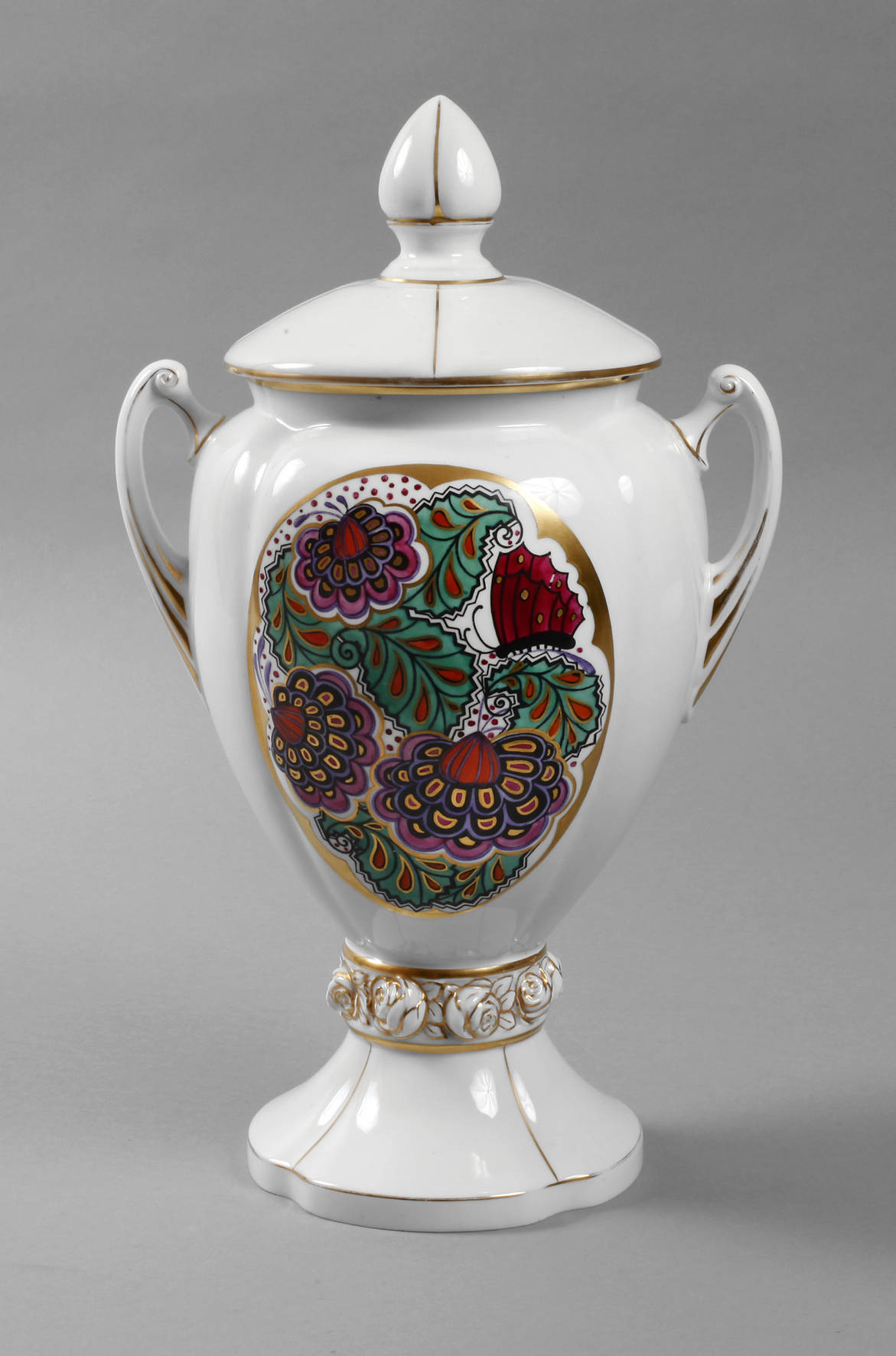 Fraureuth Deckelvase Art déco