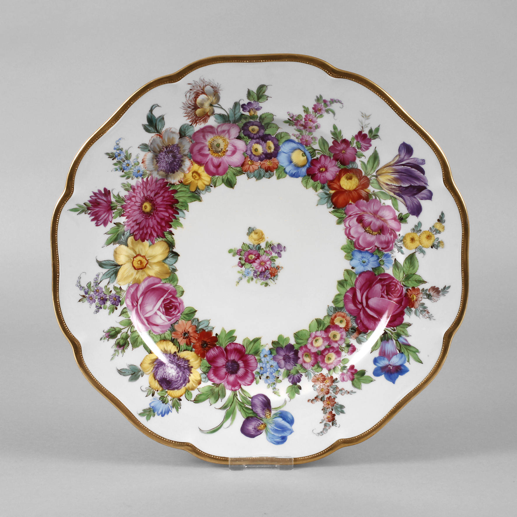 Ambrosius Lamm Dresden Prunkteller Blumenkranzdekor