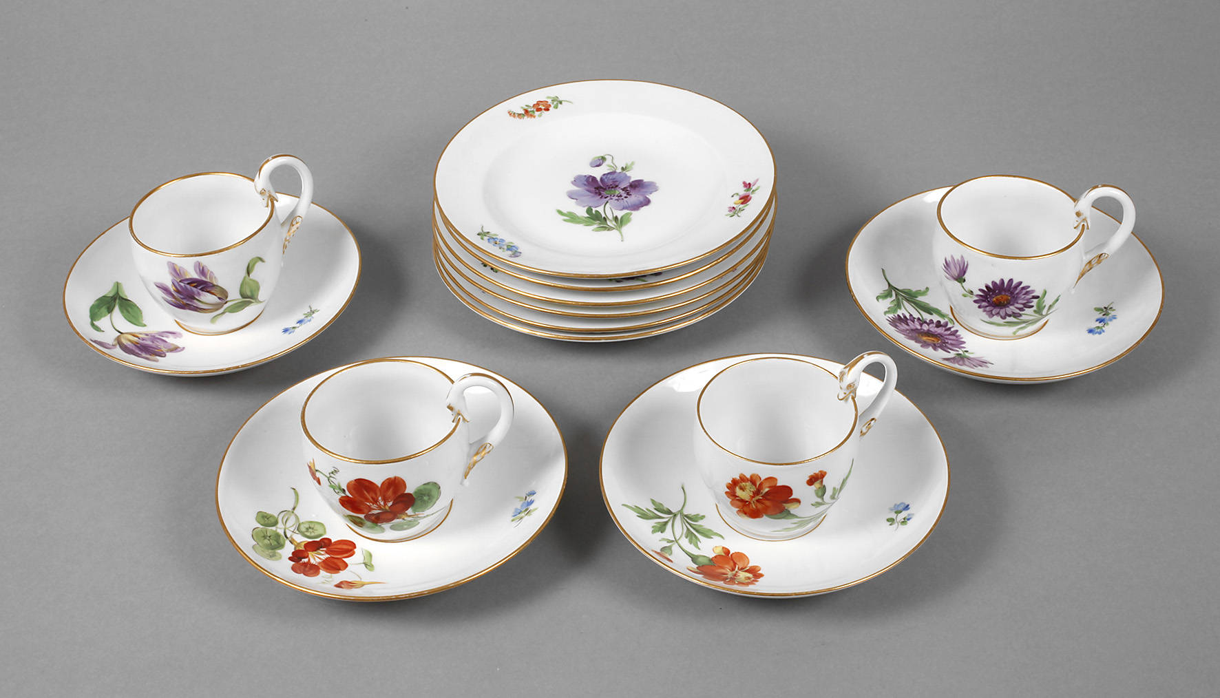 Meissen vier Kaffeegedecke ”Schwanenhals”