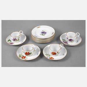 Meissen vier Kaffeegedecke ”Schwanenhals”