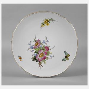 Meissen Tortenplatte Wiesenblumen mit Schmetterling
