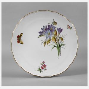 Meissen Tortenplatte Wiesenblumen mit Schmetterling