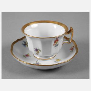 Meissen Mokkatasse und Untertasse Streublümchendekor