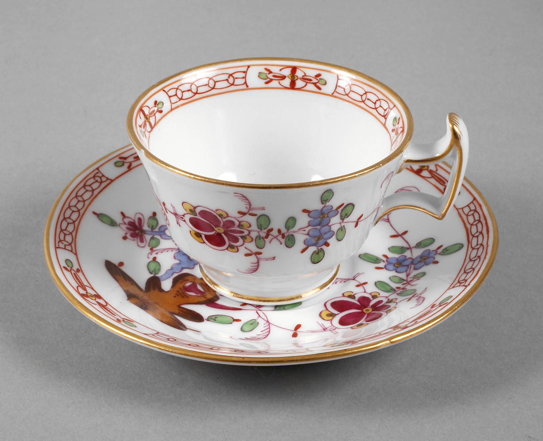 Meissen Mokkatasse ”Fels- und Vogelmalerei”