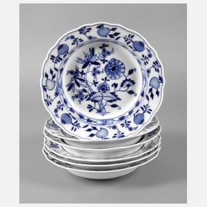 Meissen sechs Suppenteller ”Zwiebelmuster”