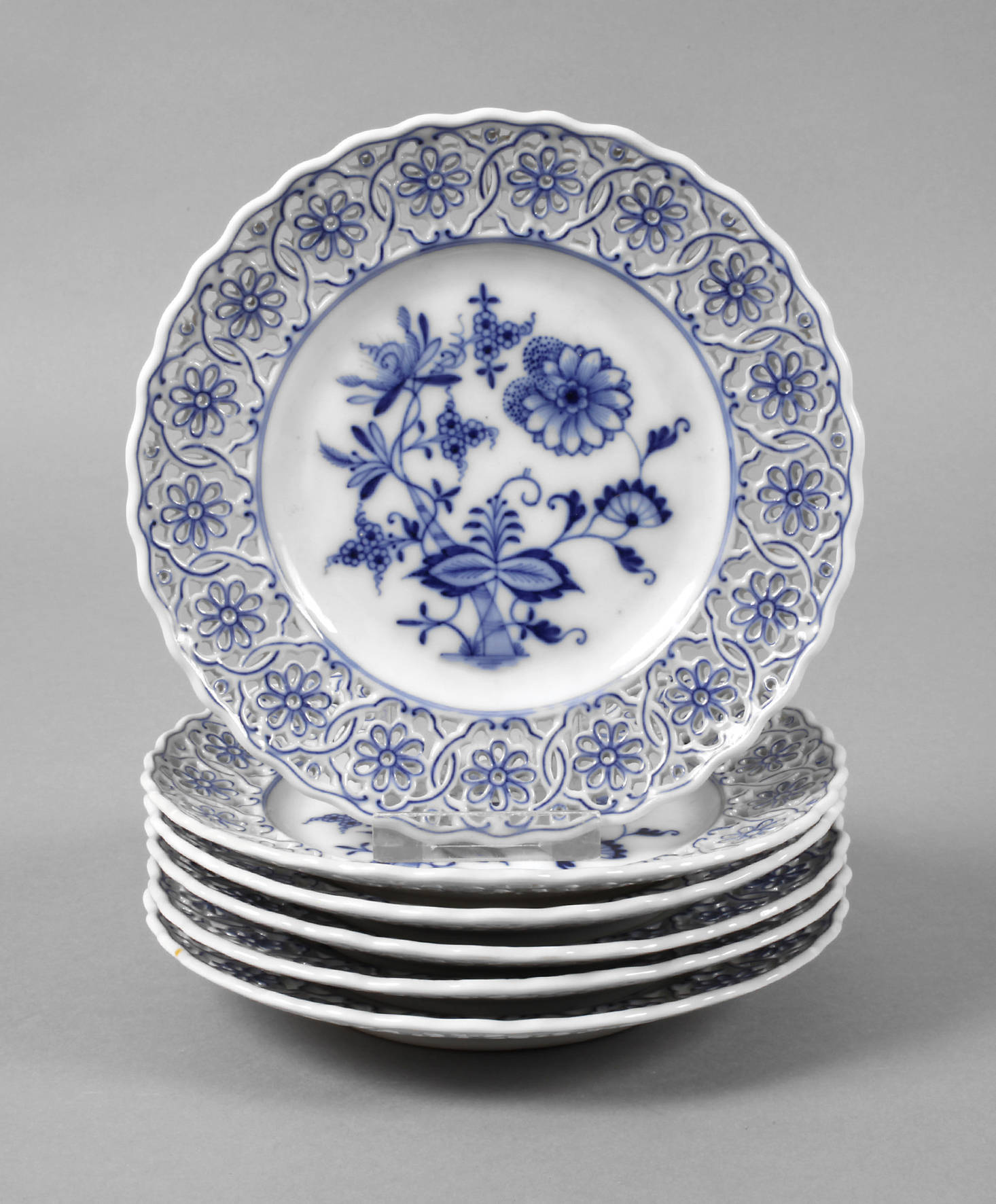 Meissen Teichert sechs Durchbruchteller ”Zwiebelmuster”