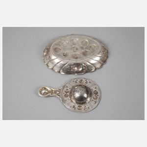 Schale und Teesieb Silber