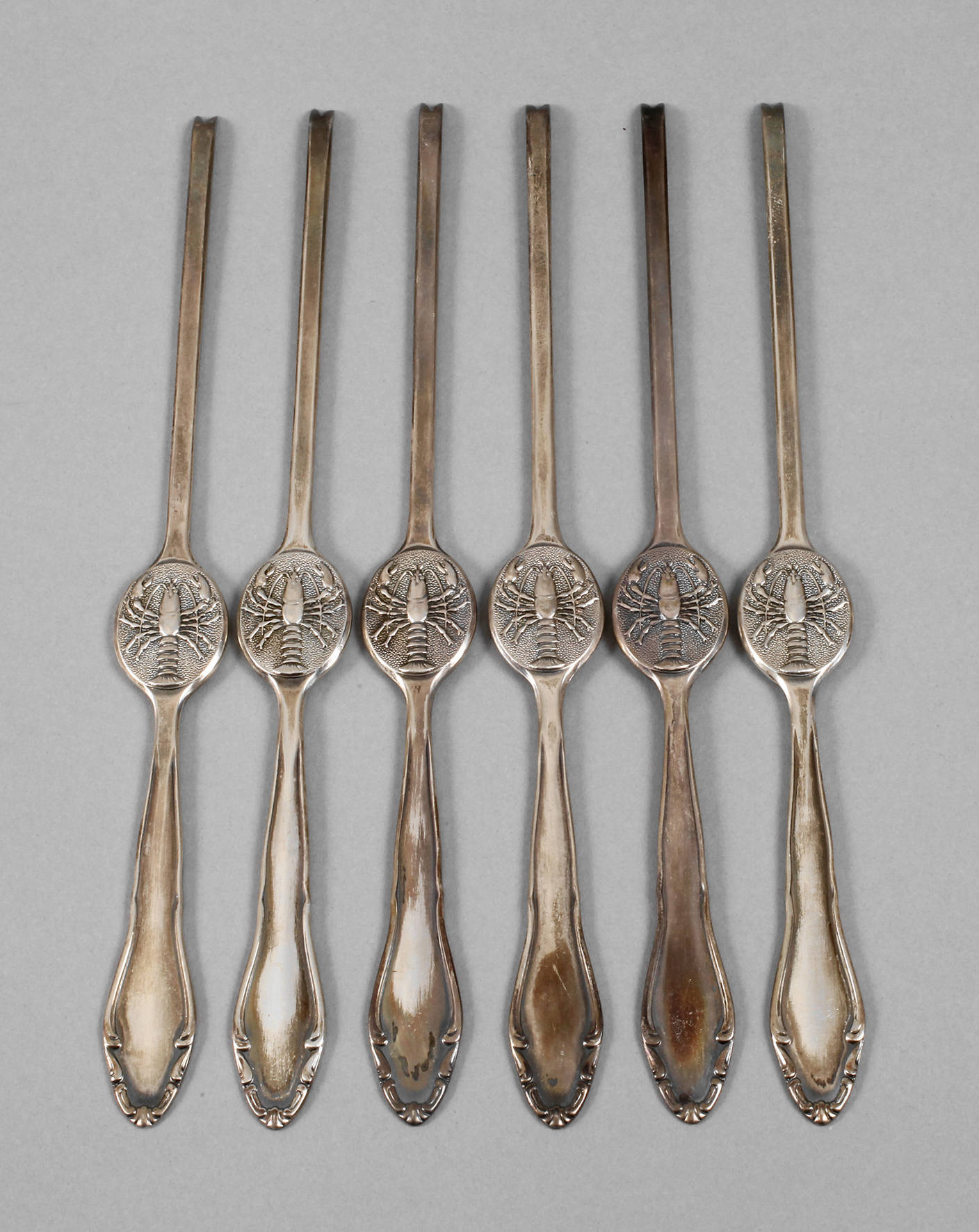 Sechs Hummergabeln Silber