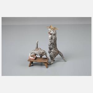 Wiener Bronze Katzenpaar ”Lehrer und Lausejunge”