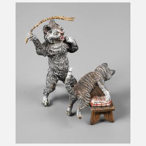Wiener Bronze Katzenpaar ”Lehrer und Lausejunge”