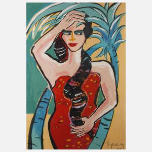 Elvira Bach, Frau vor Palmen