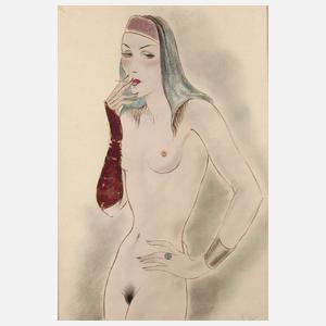 Nackte, rauchende Schönheit