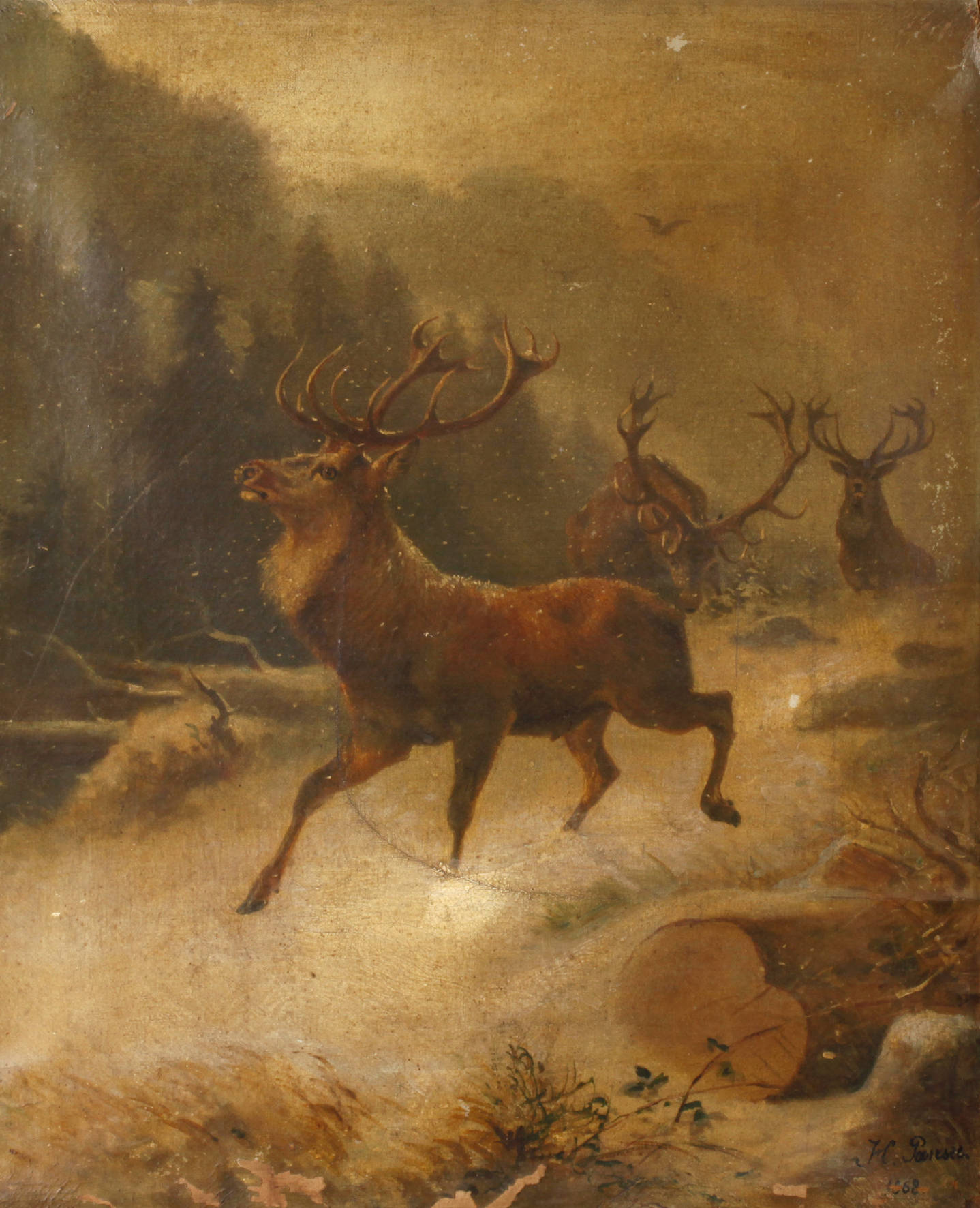 Hermann Pansee, Hirsche in Winterlandschaft