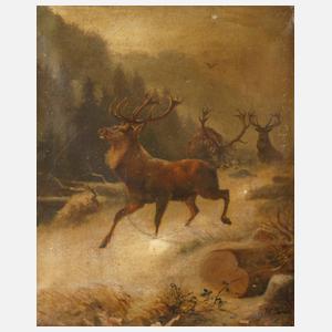 Hermann Pansee, Hirsche in Winterlandschaft
