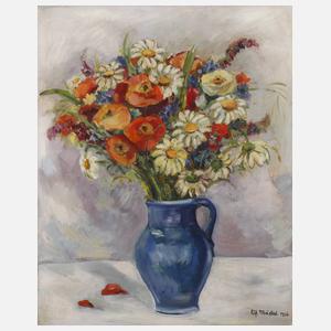 Elfriede Mäckel, Sommerblumen in blauer Vase