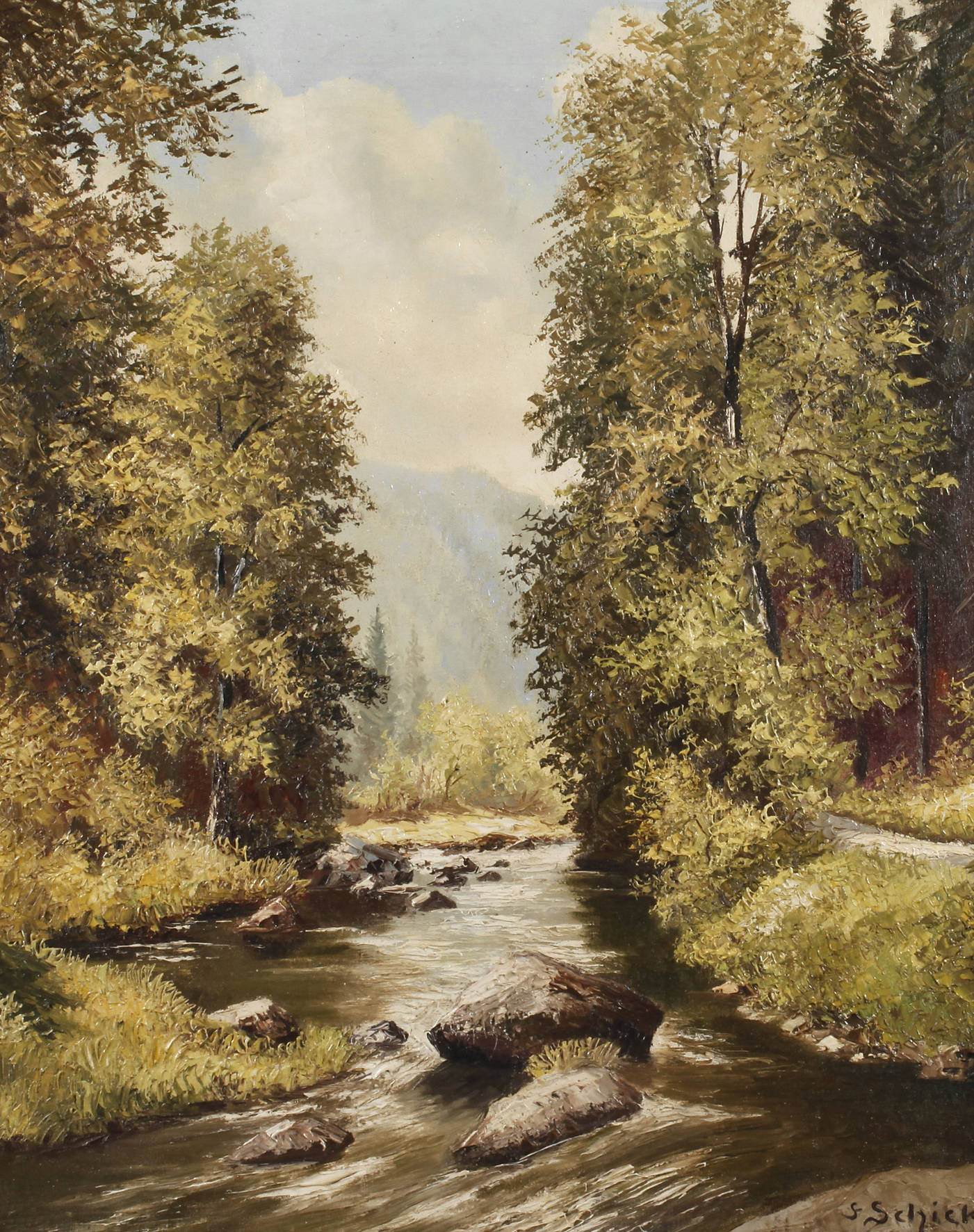 Friedrich Schick, Bachlauf in sonnigem Tal