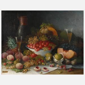 B. Knöller, Früchtestillleben mit Sektflöten
