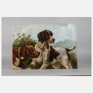 Hundepaar vor Landschaft