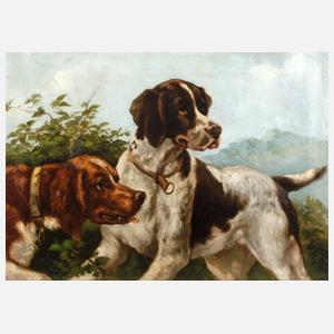 Hundepaar vor Landschaft