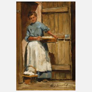 G. Arnold, Bäuerin in hellblauem Kleid