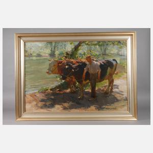 Max Bergman, Bauernjunge mit Kühen am Fluss
