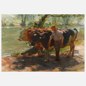 Max Bergman, Bauernjunge mit Kühen am Fluss