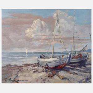 W. Bergmann, Schiffe am Strand