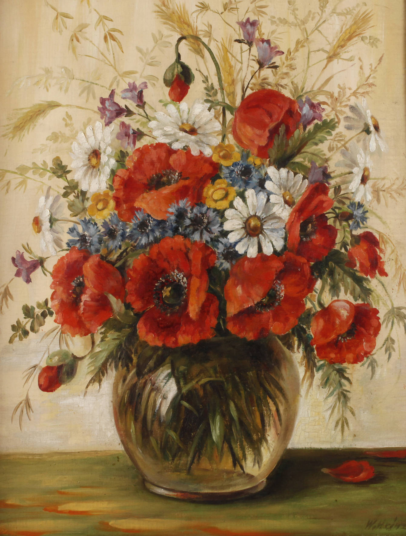 W. Heinz, Feldblumenstillleben mit Mohn