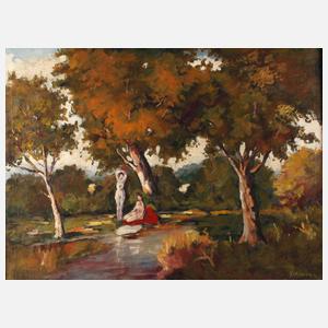 Lipot Herman, Badende Mädchen am Waldweiher