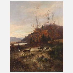 L. Heyder, Waldlichtung mit Rehen