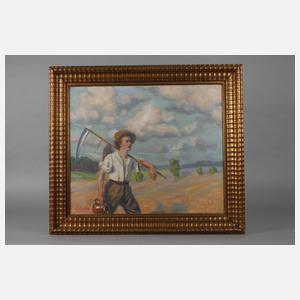 Bruno Jacobs, Erntelandschaft mit Bauern