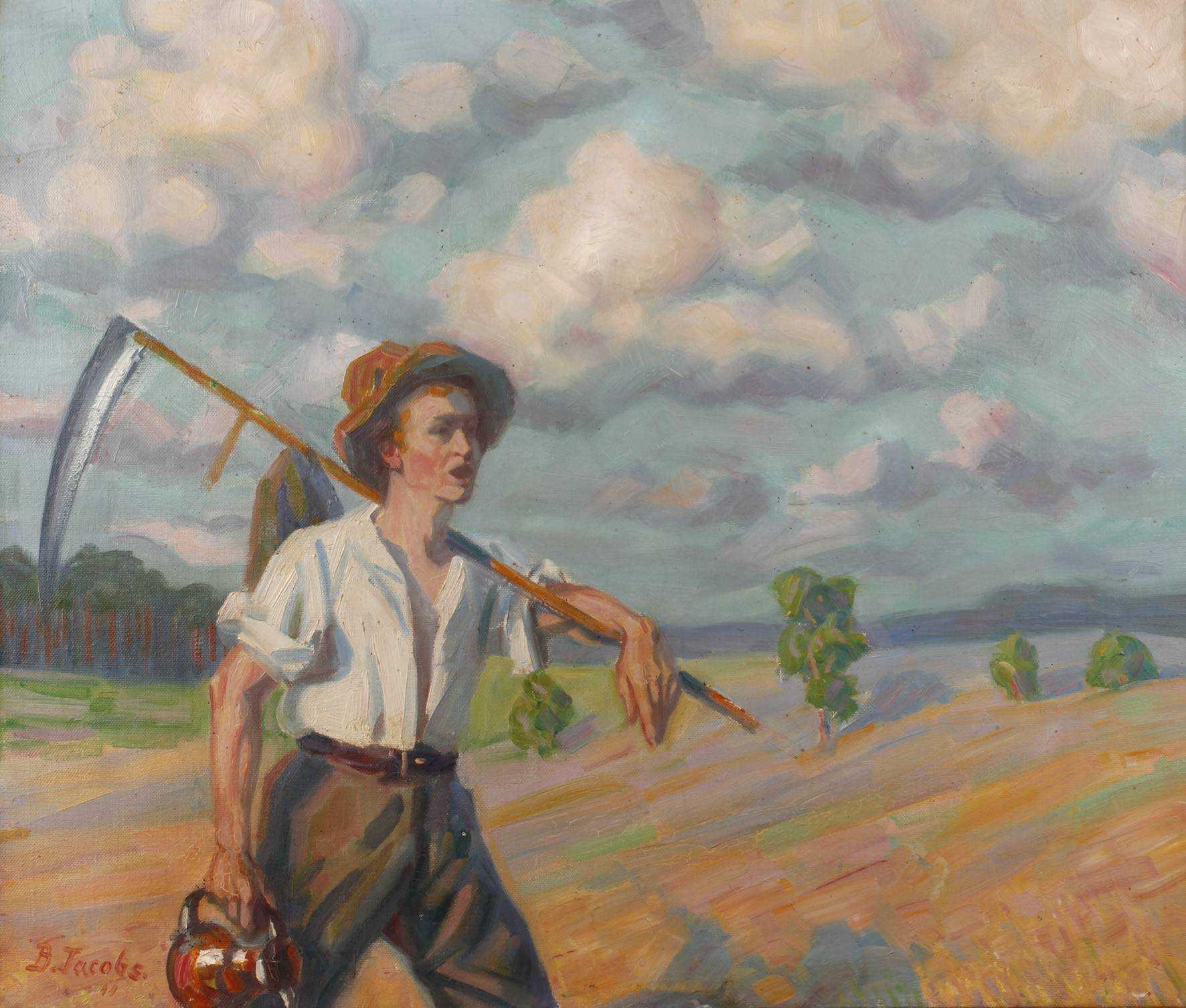 Bruno Jacobs, Erntelandschaft mit Bauern