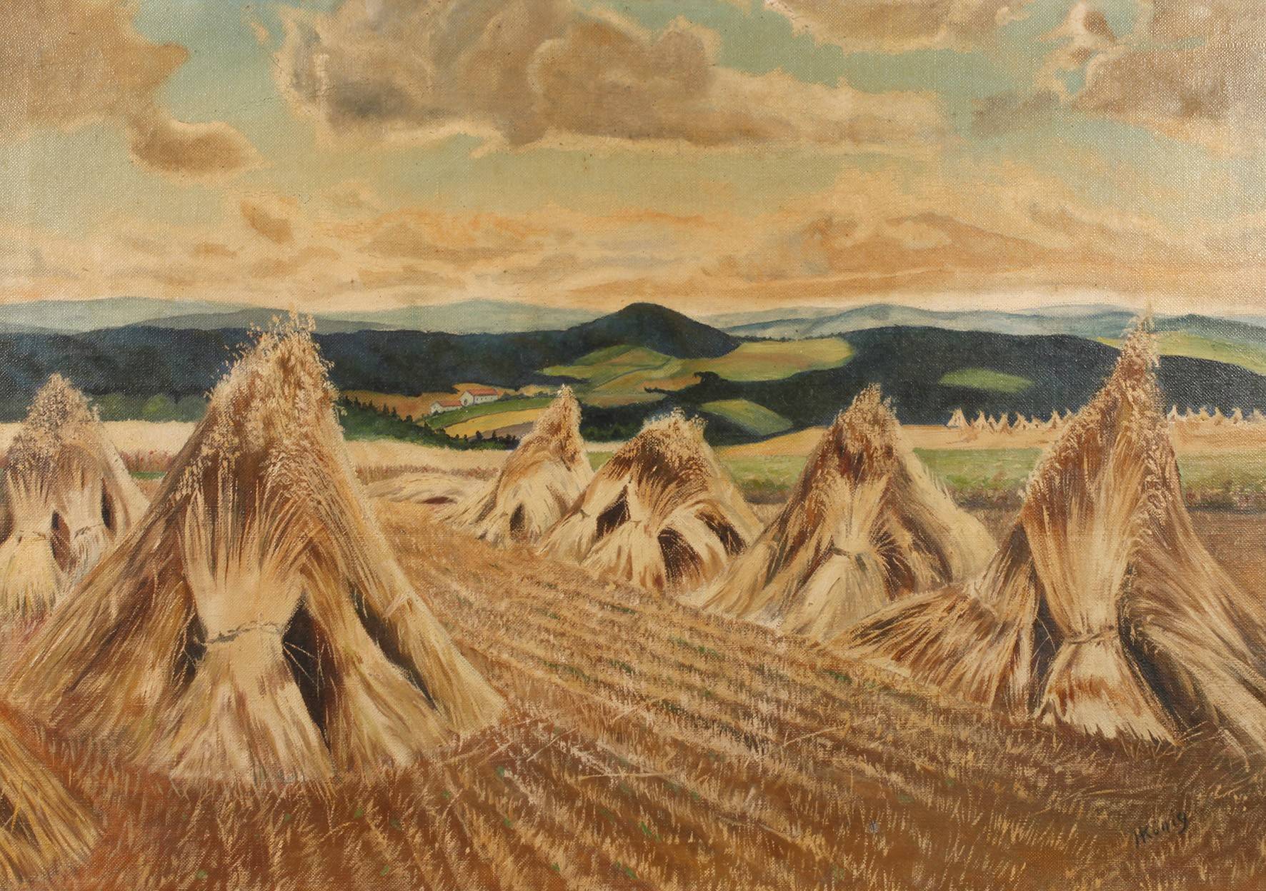 Hein König, attr., Erntelandschaft mit Strohpuppen