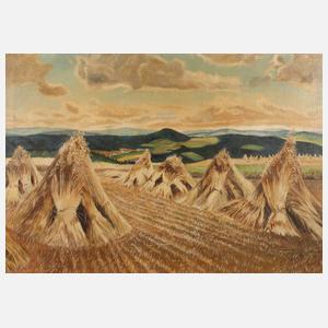 Hein König, attr., Erntelandschaft mit Strohpuppen
