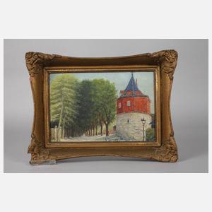 A. Schneegott, Baumallee mit Wehrturm