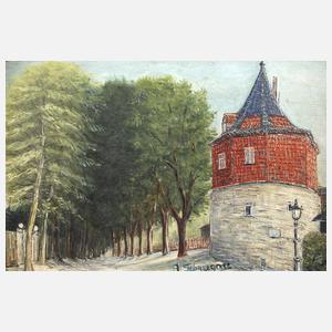 A. Schneegott, Baumallee mit Wehrturm