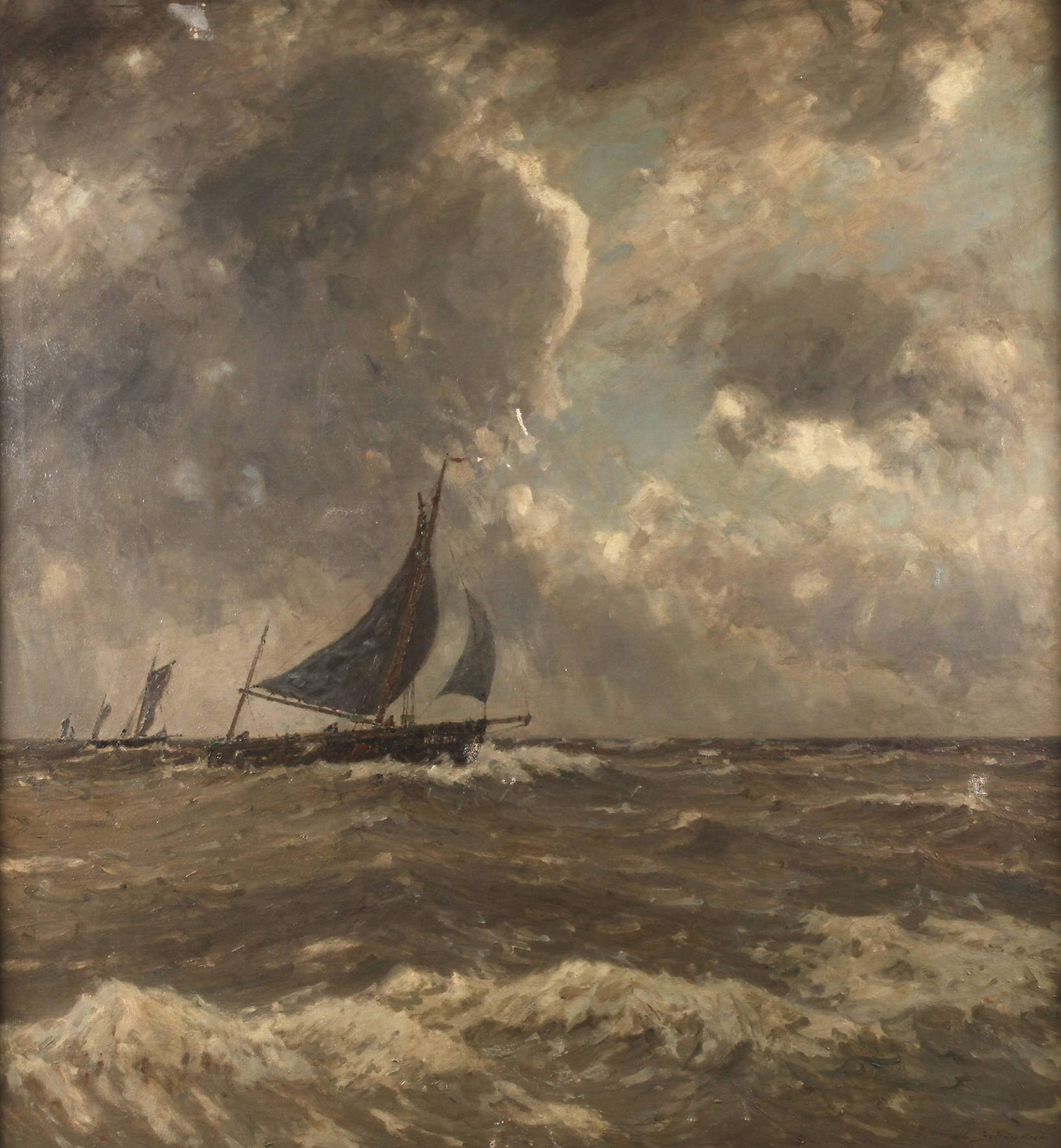 Leopold Schönchen, Segelboote im aufziehenden Sturm