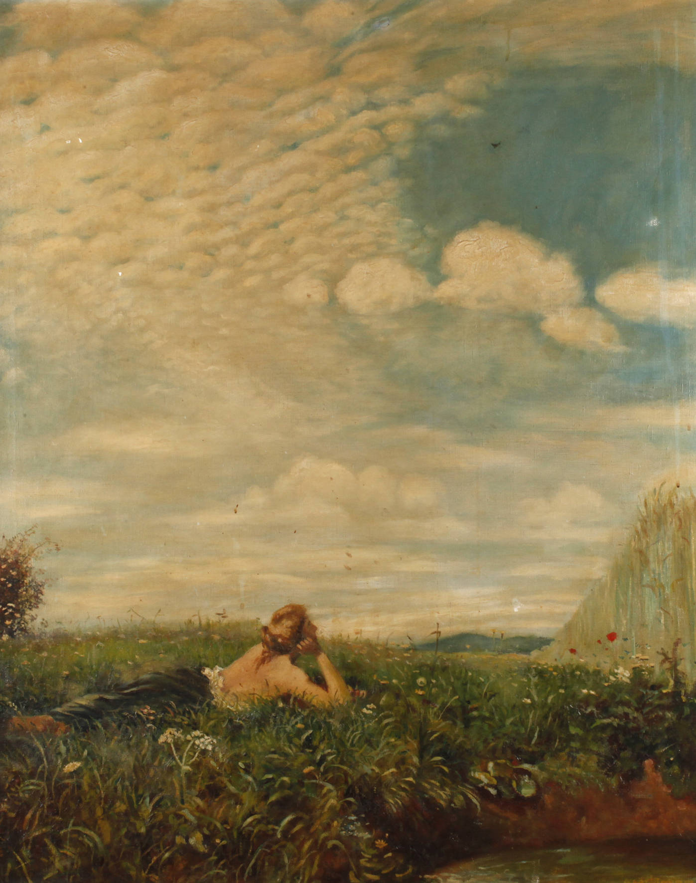 H. Simon, Sinnende Dame im Gras