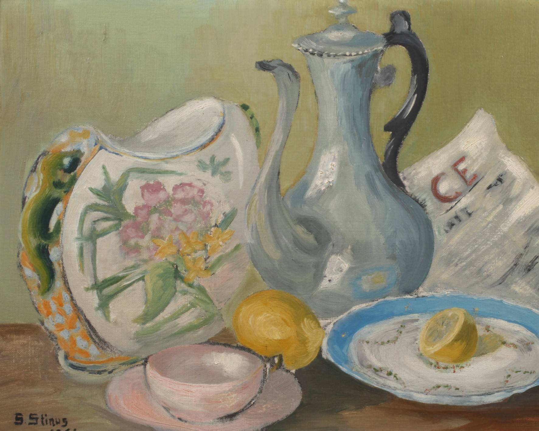 S. Stinus, Stillleben mit Kanne