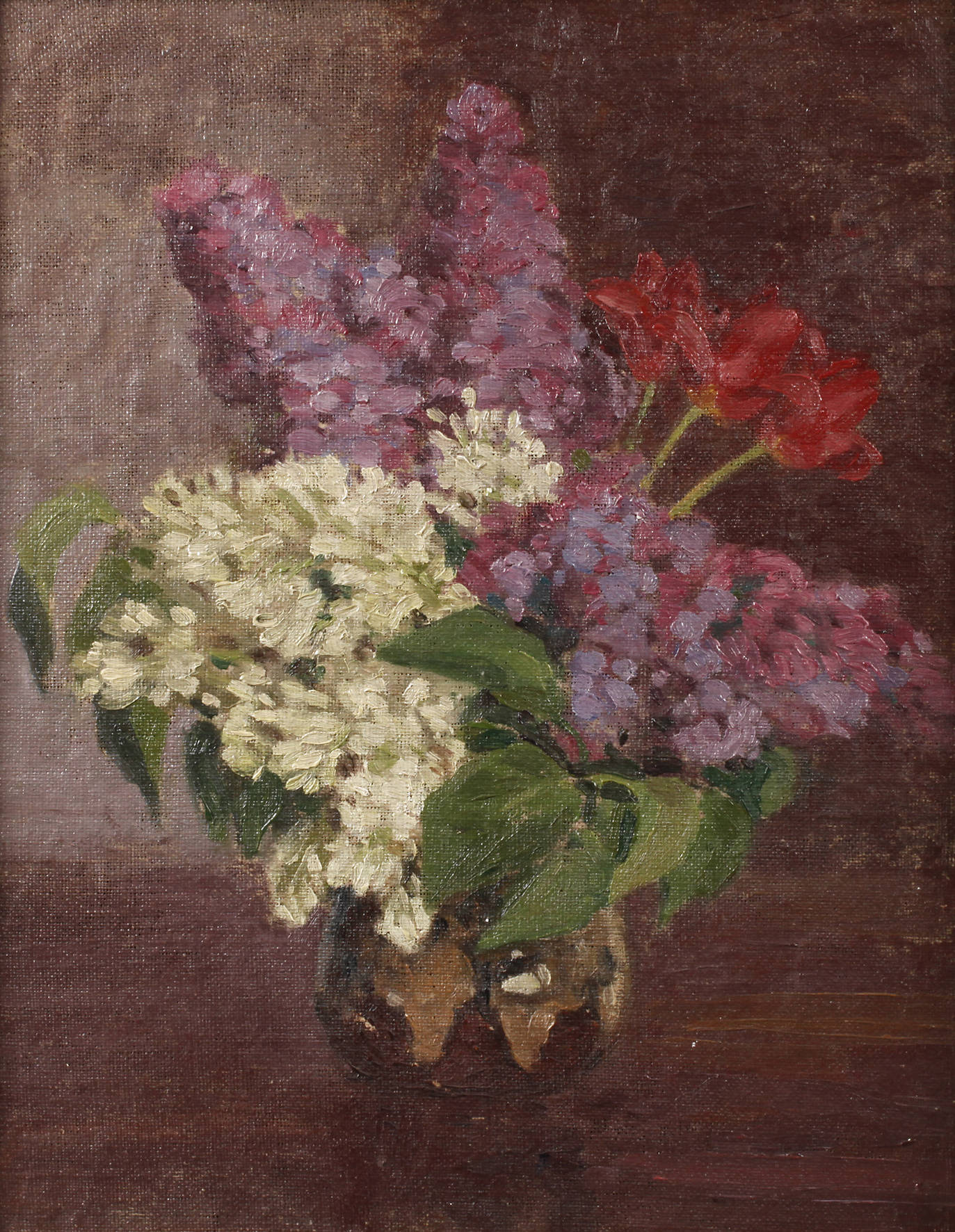 Stillleben mit Flieder und Tulpen