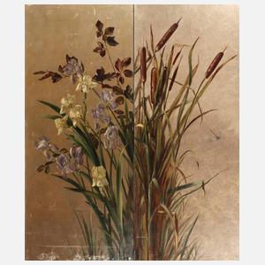 Stilllebenpendants mit Schwerlilien und Binsen