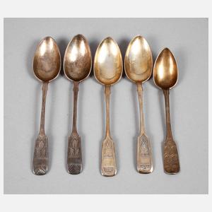 Fünf russische Silberlöffel