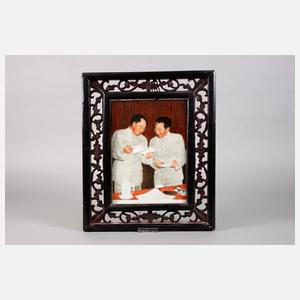 Vier Porzellanbildplatten