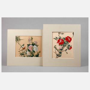 Zwei Seidenmalereien